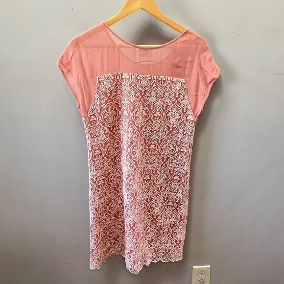 Sundance Pink Embroidered Lace Dress PS 100% Viscose Cap Sleeve‎ Made In India - Picture 5 of 5